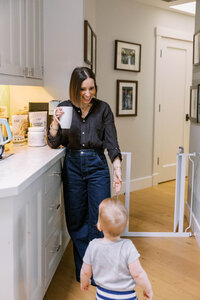 Leah Solivan, founder of TaskRabbit, making her morning coffee and greeting her son