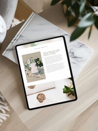 Portfolio page of Showit website template for wedding stationery designers shown on tablet.