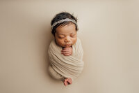 newborn baby girl wrapped during studio newborn photography session in Tampa