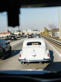 A couple in NYC heading to the reception for their wedding