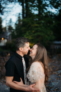couple smiling about to kiss adventure elopement