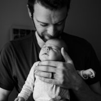 dad and baby in black and white