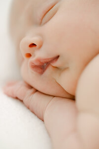 Sleeping newborn detail during lifestyle session Miami
