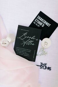 Black and white themed wedding and invitations.