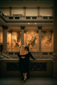 Intimate, art-driven couple at Carnegie Museum of Art by a Pittsburgh-based luxury documentary wedding photographer