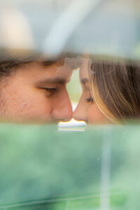 bride and groom in rear view mirror at hollins house in santa cruz