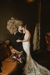 wedding couple in the grand loft at Partic O'sheas one of louisvile's best wedding venues