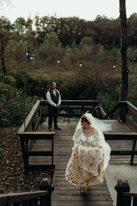 Newly married couple doing documentary and cinematic photos for their wedding / elopement at their blue ridge airbnb. Photos by Crimson Conure Photography based in Kennesaw, Georgia and Denver, Colorado