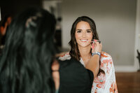 Bride getting ready at Crossed Keys Inn, local lodging in Andover New Jersey