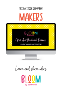 An ipad frame with a white background and the words Free Facebook Group for Makers - Bloom by bel monili