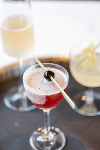 Close up detail shot of a drink menu item from Sip and Savor for their brand session.