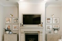 two quad displays of photos in frames