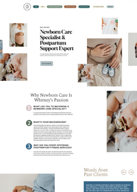 a fullsize screenshot of the about page of the Midwest Newborn Services website created by Sophisticated Grace Studio for a Minneapolis based newborn care specialist