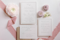 pink and white minimal wedding invitation set