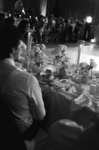 Editorial film photography capturing reception moments during Rebecca & Kevin's fashion forward destination wedding celebration at Miami Beach Edition luxury hotel.