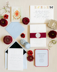 Blue and Red Wedding Flatlay