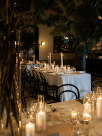 Candlelit reception space at the Wythe Hotel in Brooklyn.