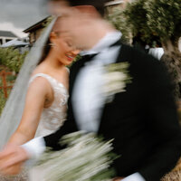 blurry bride and groom photo