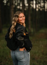 Senior Portrait at Loblolly Farm in Semmes, Alabama -- hands in back pocket