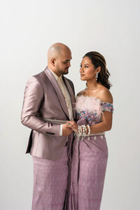 traditional khmer engagement session at lowell studio. fashionable asian couple.