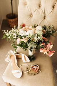 Wedding details, bouquet, shoes and perfume photography in Christchurch