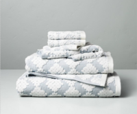 Blue and white bath towels