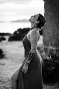 Boudoir experience outside at sunset time and space