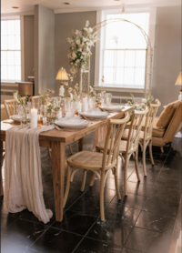 Dreamy tablescape setup at Maison Charlottesville. Florals by Flowergirl Cville. Photography by Amy Mitchell.
