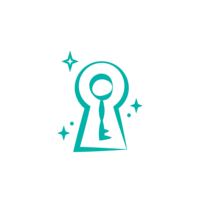 teal key icon with stars