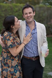 Guests pose together for photo during Nantucket welcome party. Deborah Zoe Photography.