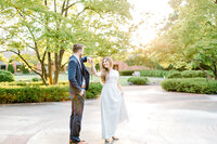 Marriage Proposal and engagement session in Cantigny Park dancing in the sunset light during the golden hour in Chicagoland