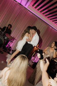 Editorial film photography capturing final reception moments during Rebecca & Kevin's fashion forward luxury destination wedding at Miami Beach Edition resort.