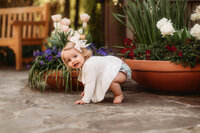 Charleston Baby Milestone Photographer - Baby tried to walk during Milestone Child Portraits in Charleston, SC