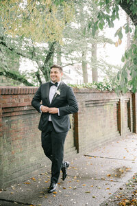 Groom Photos outside burr mansion brick wall Photographer Wedding & Senior Photographer Based In West Hartford CT & Beyond