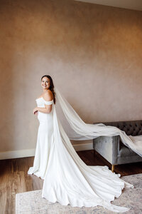 Bridal portrait captured with long veil at The Trillium in the Smoky Mountains