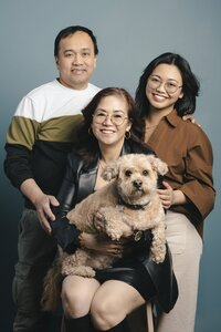 Edmonton studio family portrait with children and pet dog