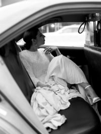 bride in a taxi in nyc