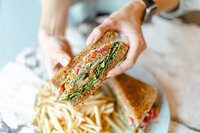 Close up photo of a sandwich menu item from Sip and Savor for their branding session.