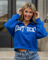 blue kentucky cropped pullover in blue half zip style