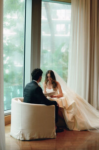 High-end digital wedding photography featuring editorial techniques during Rebecca & Kevin's fashion forward celebration at Miami Beach Edition luxury resort.