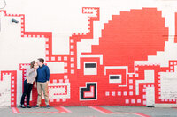 engagement photos in front of Providence octopus mural in Downtown