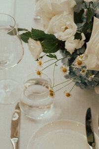 Gorgeous, clean colours chosen for florals on the reception tables at Gabbinbar Homestead