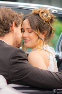 luxury bride and groom in classic car at hollins house in santa cruz