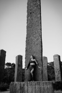 Boudoir experience outside sunset on pilars at time and space