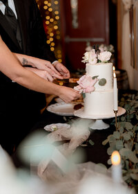 Cake Cutting during Reception at Wedding at Carpenter Creek Winery