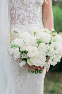 Bride's big and white wedding bouquet