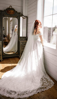 Bridal portrait taken during a wedding session at The Barn At Paradise Place by Graceful Ray Photography in DFW.