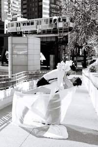 Bride and groom portraits at River Point Park in Chicago
