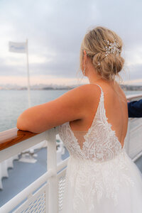 san francisco bay during blue hour bride on dinner cruise reception