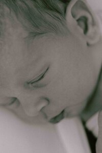 close-up detail shot of baby's nose and eyelashes